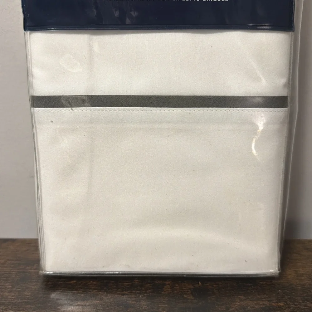 NEW Ralph Lauren Palmer Twin Flat Sheet White & Charcoal, 100% Cotton Percale